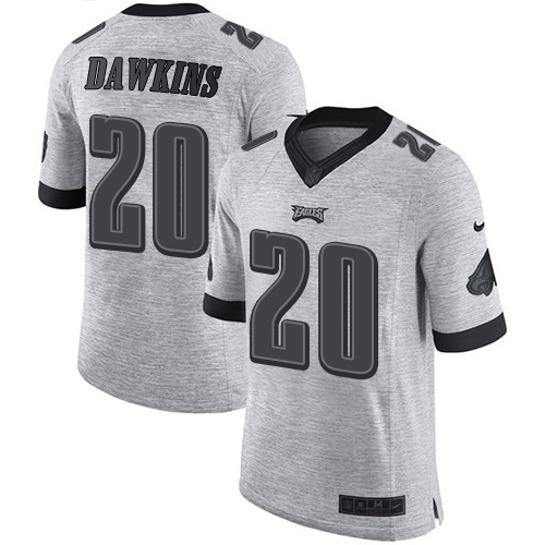 Nike Eagles #20 Brian Dawkins Gray Men's Stitched NFL Limited Gridiron Gray II Jersey - Click Image to Close